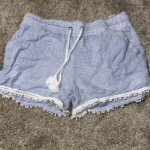 Maurices Blue and White High Waist Lace Trim Shorts